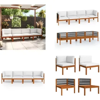 vidaXL 4 Sitzer Gartensofa mit Kissen Massivholz Akazie - Gartensofa - Gartensofas - Holz Gartensofa - Holz Gartensofas - Creme