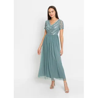 bonprix Maxikleid mit Paillettenstickerei, petrol, Gr.46, Elegantes Tüllkleid mit gemusterter Paillettenstickerei