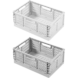 PFLYPF 2 Stück Kunststoff-Faltbox, stapelbare Faltbox, tragbare Aufbewahrungsbox, Aufbewahrungsorganisator, 22 x 14,8 x 8,7 cm, geeignet für Küche, Bad, Büro (Grau, Weiß)
