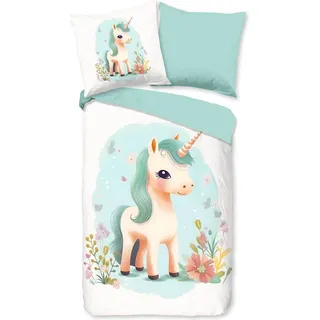 Traumschlaf Flanell Einhorn Grün 135 x 200 cm + 80 x 80 cm