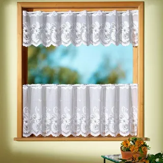 WECKBRODT Scheibengardine WECKBRODT "Flensburg Set" Gr. 7, weiß, B:95cm H:50cm, Jacquard, Polyester, Gardinen, Bistro, Jacquard,strukturiert, floral, Bordüre, gebogt, Gardine, Store