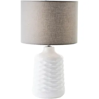 weiße Keramik Tischlampe mit grauem Stoff-Schirm - dekorative Tischleuchte | weiße Keramik Tischlampe mit grauem Stoff-Schirm - dekorative Tischleuchte mit Schnurzwischenschalter - 42 cm Höhe & 25 cm