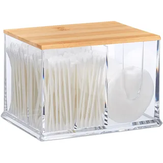 Relaxdays Wattestäbchen Aufbewahrung Box mit Deckel transparent/Natur