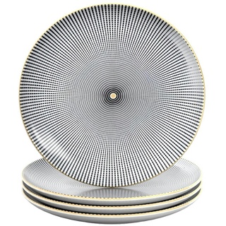 Intirilife 4x Porzellan Teller Muster Endlos - Schwarz Weiß - Durchmesser 20.5 cm - Frühstücksteller Dessertteller Servierteller