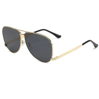 Long Keeper Retro Pilot Sonnenbrille Herren Damen 70er 90er Jahre Flache Pilotenbrille Klassisch Quadratische Metall Piloten Sonnenbrille UV400 Schutz (Gold Schwarz)