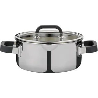 Spring Bratentopf FUSION2+ mit Glasdeckel, 5-lagig, Ø 20 cm | Schmortopf, Induktionsgeeignet, spülmaschinenfest, backofen­fest bis 250 °C, wärmeisolierende Griffe, Ausgießfunktion