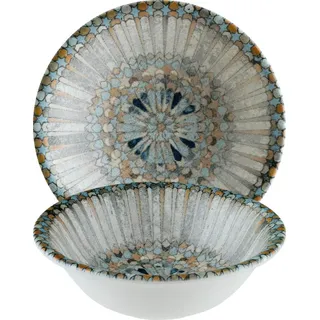 Bonna 6x Luca Mosaic Gourmet Schale rund 16cm 40cl 5,4cm tief Blau Braun Beige Porzellan S-MT-LUCMZGRM16KS Salatschalen Desserschalen Müslischalen Geschirr