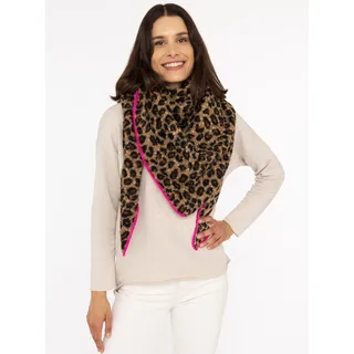 Zwillingsherz Dreieckstuch ZWILLINGSHERZ "Leo Leo", Damen, braun, Plüsch, Polyester, kontrastfarbene Details, mehrfarbig, Modetücher, Leomuster, pinke Kante, Teddyoptik