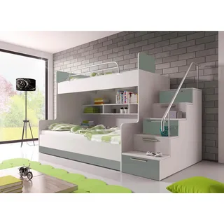 Compleo Kinderbett Etagenbett Hochbett, 90x200 cm mit Treppe, Ohne Matratze, Kinderzimmer, Jugendzimmer