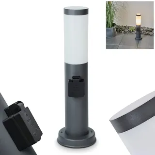 HOFSTEIN Wegeleuchte Sessa, Außenwegeleuchte mit Steckdose aus Metall/Kunststoff in Anthrazit/Weiß, moderne Sockelleuchte für Garten, Außenbereich, Hof, Terrasse, Höhe 45,5 cm, E27, IP44