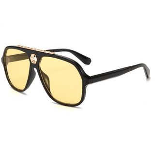 PACIEA Sonnenbrille Doppelbalkenrahmen Polarisiert Oversized Blendfrei Damen Herren gelb