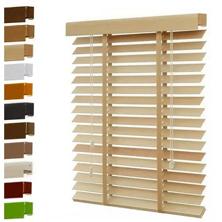 Holzjalousie Innen, Verdunkelung Sonnenschutz Holz Jalousie, Maßanfertigung 5cm Lamellen, 30cm 45cm 55cm 60cm 80cm 90cm 100cm 110cm 120cm 130cm 140cm 160cm(5302)