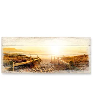 Holzbild WALL-ART "Sonnenuntergang Boho Deko" Bilder Gr. B/H/T: 100 cm x 4 cm x 40 cm, 1 St., bunt (mehrfarbig) Holzbilder