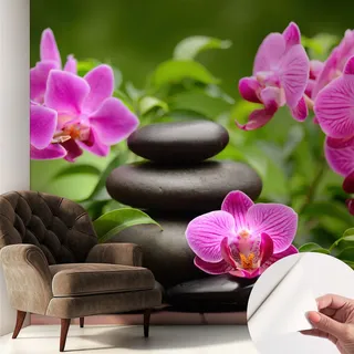 Selbstklebende Tapete - Wanddekoration Wohnzimmer - Tapete Schlafzimmer Orchideen Und Steine 250x250 Cm