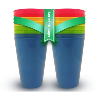 Hartplastikbecher Kinder und Erwachsene 16 Stück BPA Freie Becher 450ml Camping Plastikbecher Farben. Wiederverwendbare Partybecher aus Hartplastik Bunte Plastikbecher für Kinder zum Trinken