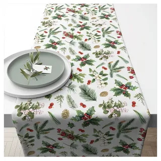 Ambiente® Tischläufer Winter greenery (1-tlg, 1-teilig), Tischläufer Tischdecke ca.40x150cm Baumwolle grün