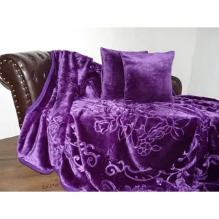 Natur-Fell-Shop 3tlg. Set Luxus Kuscheldecke Tagesdecke Decke lila/violett 160x200cm+ 2 Kissen 40x40cm