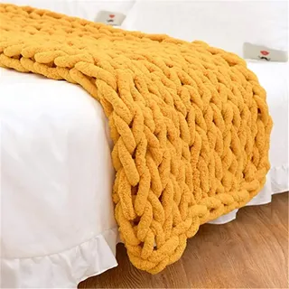 Nicole Knupfer Decke Grob Gestrickte Kuscheldecke Grobstrick Wolldecke Tagesdecke Strickdecke Überwurf Zuhause Dekor Geschenk (Gelb,50 * 50cm)