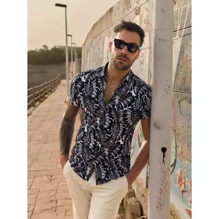 emilio adani Herren Kurzarm-Hemd gemustert braun slim fit Haifisch - 3XL
