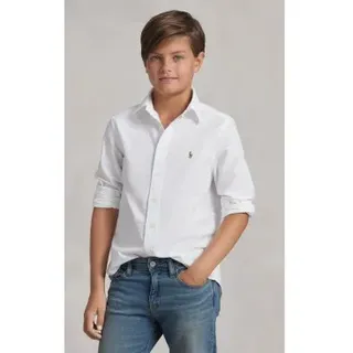 Polo Ralph Lauren für Jungen. 323677133001 Ikonisches weißes Oxford-Hemd ((S) 6/7años= 136/138cm), Lässig, Langarm, Kinderbekleidung