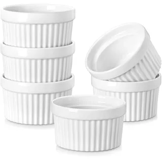 MALACASA, Serie Ramekin, Creme Brulee Schälchen 6er Set, 200ml Souffle Förmchen zum Backen, Souffleeförmchen Backofenfest, Ofenfeste Creme Brulee Schalen, Mini Auflaufform 9,4x5,1cm Weiß