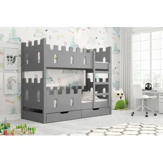 thematys Hochbett mit Rausfallschutz und Schubladen Etagenbett Bett + 2 Matratzen (MADE IN EU - Kinderbett für Jungen und Mädchen - Rosa, Blau, Weiß oder Grau, 2 Schubladen, Lattenrost - 80x160 / 80x180cm EINZIGARTIG AUF OTTO.de) aus Kiefer MDF Platten - für Prinzen und Prinzessinen grau