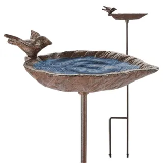 WILDLIFE FRIEND I Vogeltränke stehend, Vogeltränke Garten auf Stab - Höhe 63cm I Vogelbad frostsicher aus Gusseisen, Garten Balkon - Wasserschale Blattform