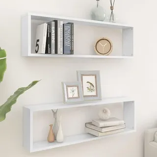 Homgoday Würfelregale 2 STK. Schweberegal Hängeregal Cube Wandboard Freischwebend, Wandregal Regale für Wohnzimmer Arbeitszimmer Badezimmer Küche Weiß 100x15x30 cm Holzwerkstoff