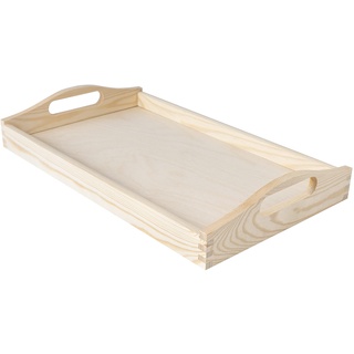 Creative Deco Größe Serviertablett Tablett Holz mit Griff | 39,5 x 24 x 6,3 cm | Unbehandelt Holztablett Perfekt zum Servieren, Dekorieren, Küche und Frühstück