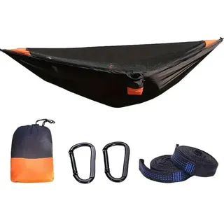 Anti-moskito-mesh-camping-hängematte, Automatisch Schnell Zu Öffnende, Elastische Moskitonetz-hängematte, Schwarz Und Orange, 280 X 140 Cm