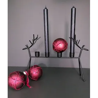 meytrade Adventsleuchter Metall Kerzenständer schwarz Elchform Adventskranz modern (1 Kerzenständer für 4 Kerzen), aus Metall, kratzfeste Füße schwarz