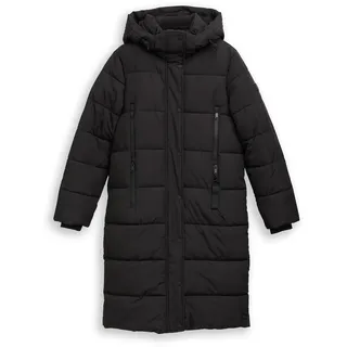 Tom Tailor Damen Puffer-Mantel mit abnehmbarer Kapuze, schwarz, Uni, Gr. M