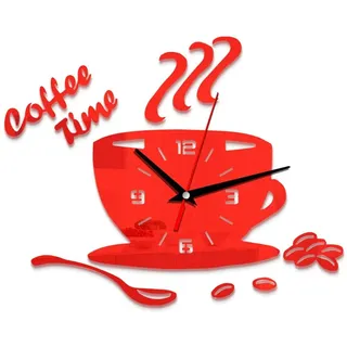 Acryl-Wanduhr Kaffeeform, Stumme Zeituhr mit Kleber | Spiegelfläche wie echter Spiegel, Kanten glatt gratfrei, erweitert optisch den Raum, für Büro, Küche, Bad, Schlafzimmer, Kaff