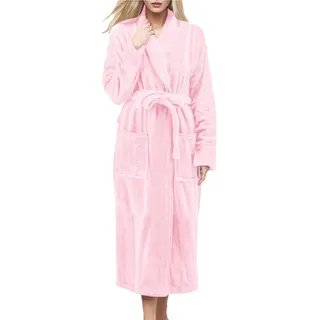 Generisch Bademantel Damen - Leicht Lang mit Kapuze Flauschig Frottee Schlafmantel Einfarbig Casual Fleece Hausmantel Bequemer Reisebademantel Kapuzenbademantel