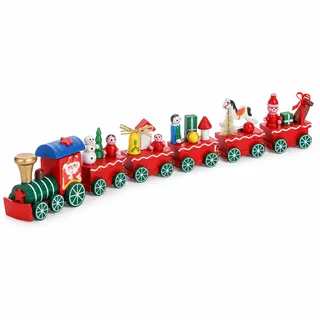 GALPADA Weihnachtszug aus Holz Tischdeko Weihnachtsdeko Miniatur Set Deko | Naturmaterial, Bemalt, Miniatur, Für Festtafel, Bunte Waggons, Kompaktes Format, Dekorative Optik