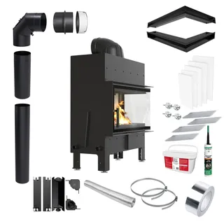 KRATKI FLOKI L Rechter Kaminofen 12 kW Ø200 Schwarz Set für Montage