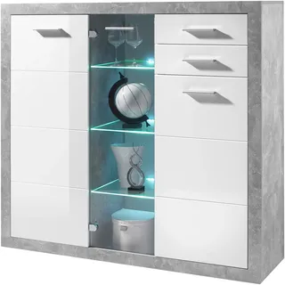 HBZ Highboard 137 x 134 x 37 cm Hochglanz Weiß / Grau