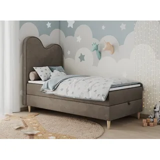 MKS MÖBEL Kinderbett FLOW (Set, Packung, H3-Matratze, Topper, Bettkasten, Jugendbett), Boxspringbett für Kinder, mit hohem Kopfteil, Einzelbett mit Matratze braun