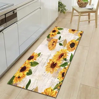 XQKXHZ Sonnenblumen-Küchenteppiche Und Matten rutschfeste Waschbare Herbst-Teppich Küchenläufer Gelber Vintage-Teppich Mit Blumenmuster Teppichläufer Für Küche, Bad, Fußmatten,3,60x180cm/24 x71