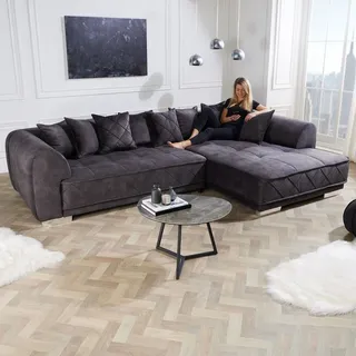 riess-ambiente Modernes XXL Ecksofa DECADENCIA 320cm dunkelgrau Samt Bigsofa inkl. Kissen Eckcouch Couch Sofa - Grau