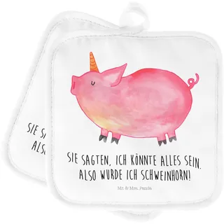 Mr. & Mrs. Panda Topflappen Einhorn Schwein - Geschenk, Einhörner, Unicorn, Spruch, Topflappenset, Ofenhandschuhe, witzig. lustig, Schweinhorn,