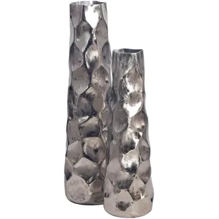 FineBuy FineBuy, Vase 2er Set Aluminium Silber Hammerschlag Blumenvase