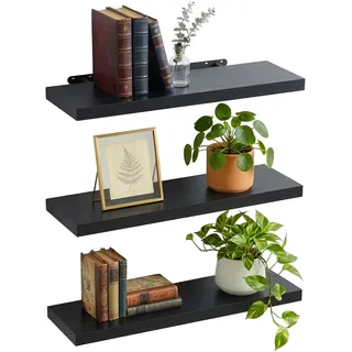 Relaxdays Wandregal 3er Set 100 x 4 x 23 cm Schwarz