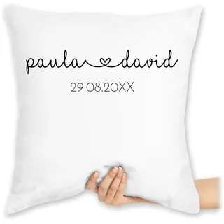 Kissen 40x40 Zierkissen - Hochzeit - Partner Jahrestag Datum Hochzeitstag Verlobung - 40 x 40 cm - Weiß - personalisiertes hochzeits paar personalisierte hochzeitsgeschenk paare für zuckerhochzeit