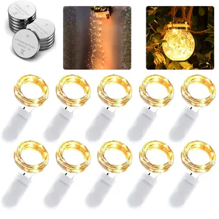 Micro LED Lichterkette mit Batterie, 10 Stück 1 Meter 10 LED Lichterketten Batterie Betrieb Auf IP65 Wasserdicht Kupfer Drahtlichterkette für Zimmer, Innen, Halloween, Weihnachten, Party