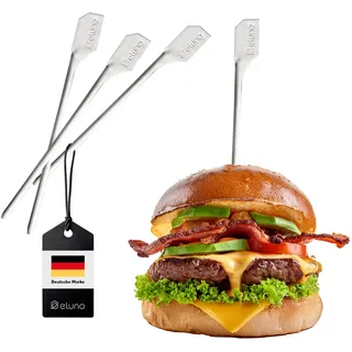 eluno Burger-Spieße 4er Set - 19 cm Länge - Grillspieße passend für jeden Burger, perfekt geeignet für Sandwiches, Schaschlik und Früchte, ideale Geschenk-Idee, aus hochwertigem rostfreiem Edelstahl