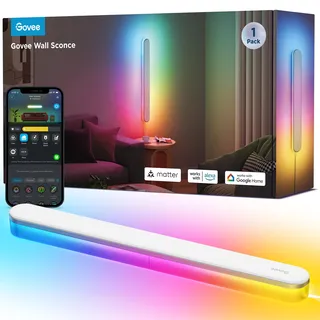 Govee RGBICW Wandleuchte Innen, Smart Wandlampe Kompatibel mit Matter, Alexa & Google Assistant, 1200lm LED Wandleuchte, Musik Sync, Indirekte Beleuchtung für Wohnzimmer, Treppe, Flur, 1 Stück