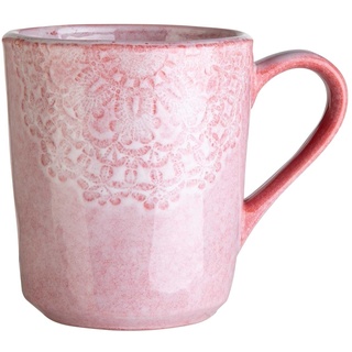 Home4You Kaffeetasse, Rosa - Steingut - glasiert - mit floraler Prägung