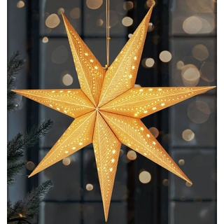 BRUBAKER LED Stern 3D Weihnachtsstern zum Aufhängen - LED Papierstern mit Timer, Batteriebetrieben und Beleuchtet, LED fest integriert, Warmweiß, 60 cm Adventsstern mit modernem Muster - Leuchtstern Deko Weihnachten goldfarben