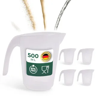 Novaliv 5er-Set Messbecher 500ml, Meßbecher 0,5l Set transparent mit klarer g/ml Skala für Flüssigkeiten Mehl & Zucker, Made in Germany, Spülmaschinenfest, Rührschüssel Dosier Messbehälter